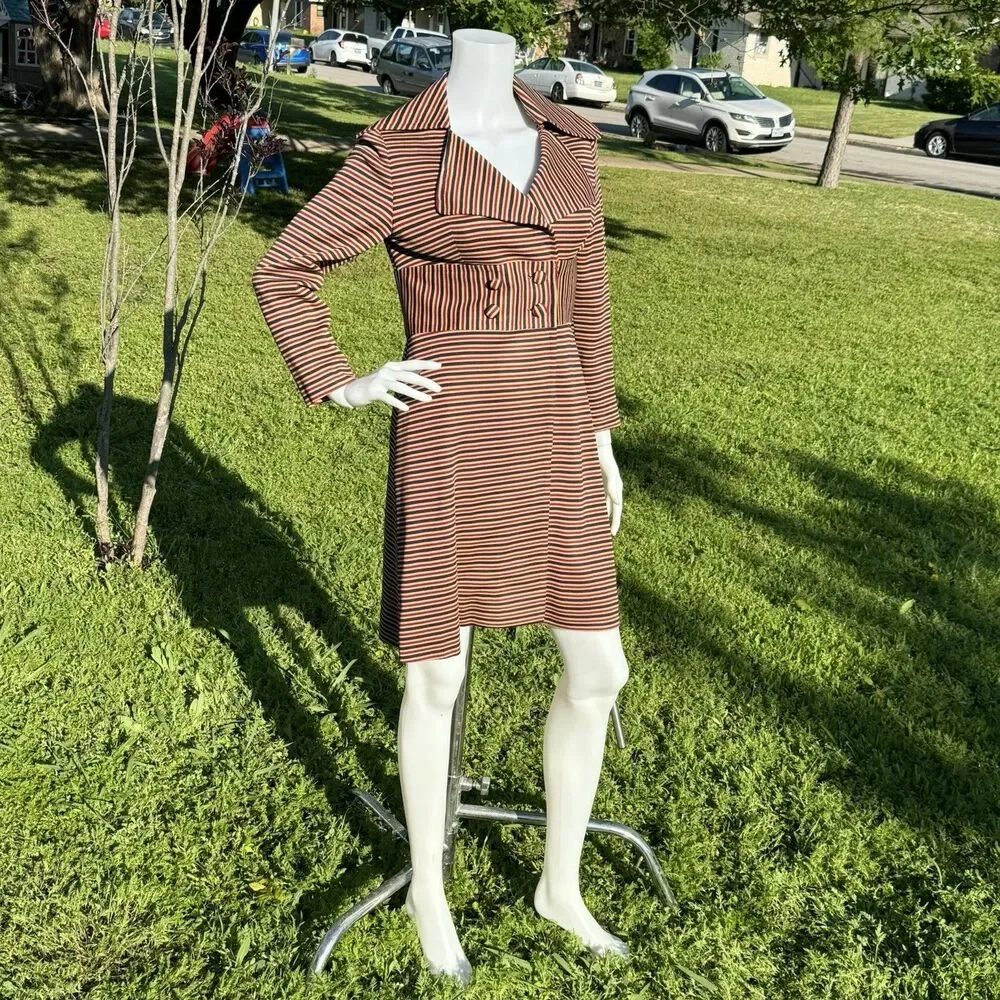 Vintage 1990s Double Breasted Striped Dress Coat Long Suit Jacket Size XS